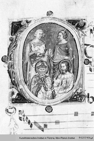 Textseite mit vierzeiligen Neumen und einer historisierten Initiale (I): Dominikus - Sequentiae et hymni