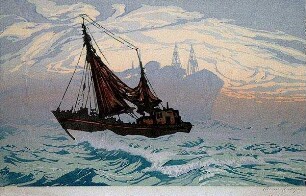 Fischkutter vor großem Tanker