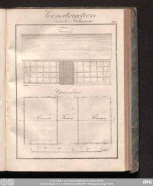 [Constructionen mit Grundrissen von landwirthschaftlichen Gebäuden.]