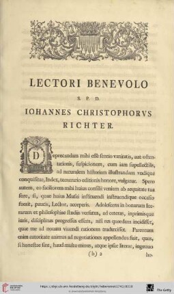 Lectori Benevolo S.P.D. Iohannes Christophorvs Richter
