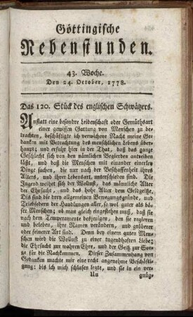43. Woche. Den 24. October 1778