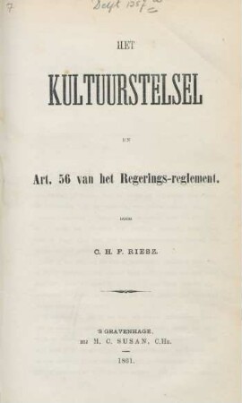 Het kultuurstelsel en Art. 56 van het regerings-reglement
