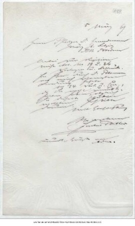 Brief von Justus Perthes' Geographische Anstalt  an Reinhold Grundemann : Gotha, 05.03.1869 ; [Kopie]