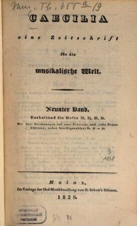 Caecilia  : eine Zeitschrift für die musikalische Welt. 9 = H. 33 - 36. 1828