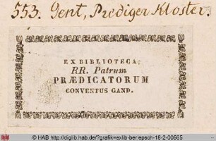 Exlibris der Bibliothek des Predigerklosters zu Gent
