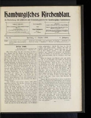 Nr. 42. Hamburg, 17. Oktober 1909. 6. Jahrgang.