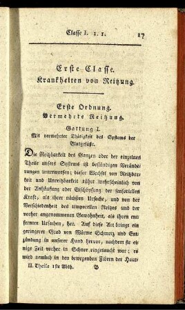 Erste Ordnung. Vermehrte Reitzung.