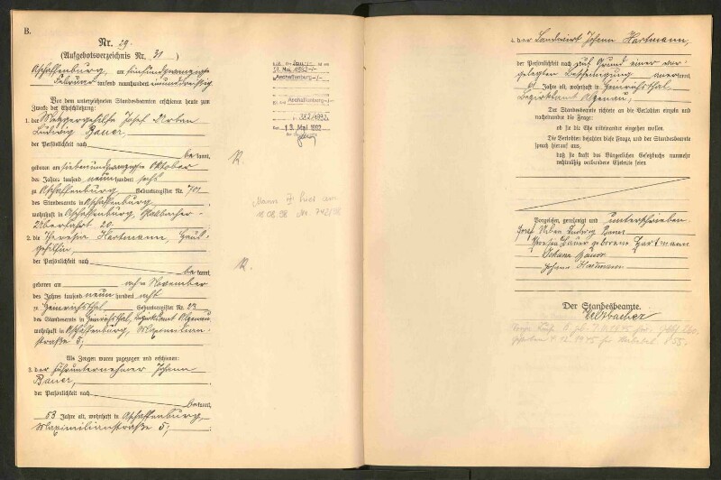 Standesamtsbuch der Stadt Aschaffenburg: Eheschließungen 252/1930 - 130/1931