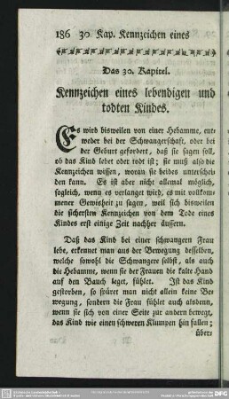 Das 30. Kapitel. Kennzeichen eines lebendigen und todten Kindes