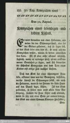 Das 30. Kapitel. Kennzeichen eines lebendigen und todten Kindes