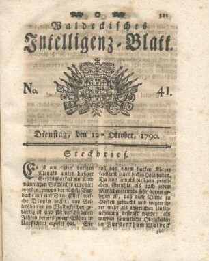 No. 41, Dienstag, den 12ten Oktober, 1790