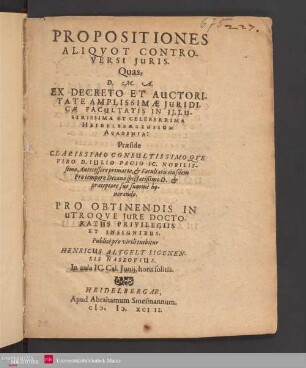 Propositiones Aliqvot Controversi Juris