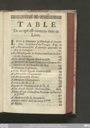 Table De ce qui est contenu dans ce Livre.