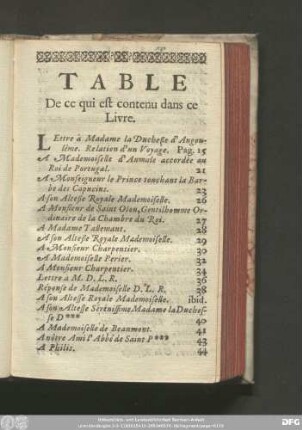 Table De ce qui est contenu dans ce Livre.