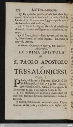 La Prima Epistola di S. Paolo Apostolo a' Tessalonicesi