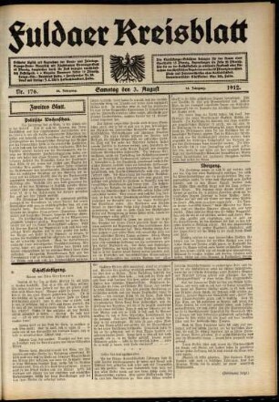 Zweite Ausgabe vom Samstag, den 03. August 1912.