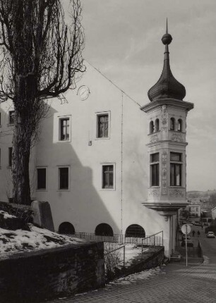 Mylau, Wohnhaus : Mylau. Wohnhaus (ehemaliges Bankhaus der Familie Georgi), Brücknerstraße 30. Giebelansicht