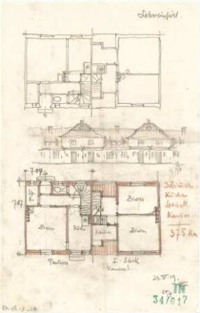 Fischer, Theodor; Schweinfurt (Bayern); Wohnsiedlung Bauverein - Grundrisse, Ansicht