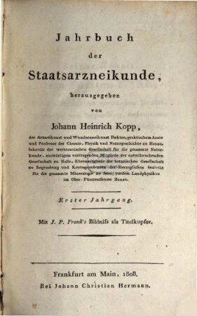 Jahrbuch der Staatsarzneikunde. 1. 1808