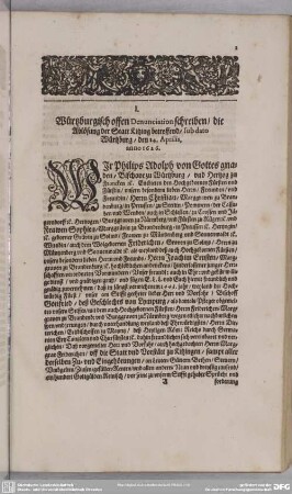 [Wurtzburgisch offen Denunciationschreiben, andere Würtzburgische Denunciation und darauff erfolgte Decrete]
