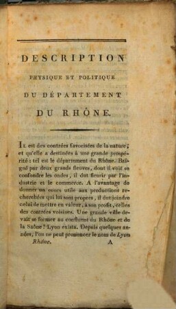 Description physique et politique du Département du Rhône