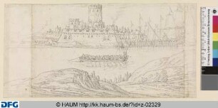 Festung an einem Fluss mit Ruderboot