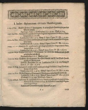I. Index diplomatum civitatis Hamburgensis