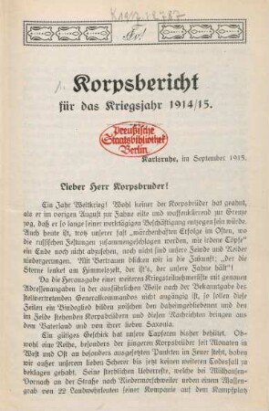 1.1915: Korpsbericht