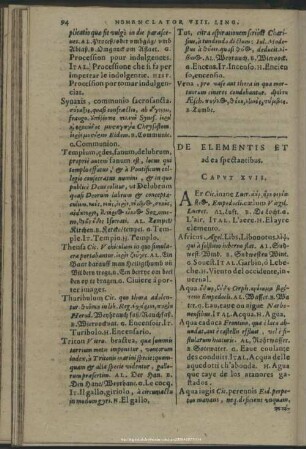 De Elementis Et ad ea spectantibus. Caput XVII