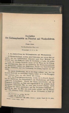 Oxydation des Kaliumplumbits zu Plumbat mit Wechselstrom.
