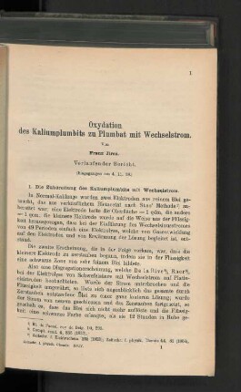 Oxydation des Kaliumplumbits zu Plumbat mit Wechselstrom.