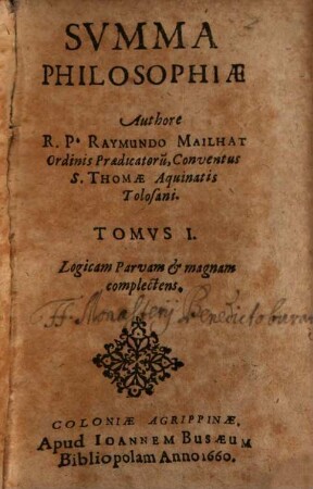 Svmma Philosophiae, 1. Logicam Parvam & magnam complectens