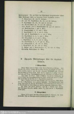 B. Spezielle Mittheilungen über die einzelnen Schulen