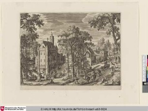 [Landschaft mit Wasserschloss und Garten; A moated castle]