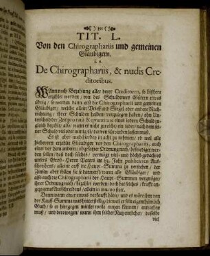 Tit. L. Von den Chirographariis und gemeinen Gläubigern. [...]
