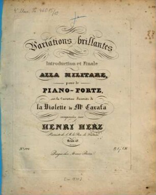 Variations brillantes avec introduction et finale alla militare : pour le piano-forte ; sur la cavatine de la Violette ; de Carafa ; oeuv. 48