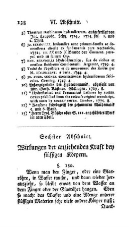 Sechster Abschnitt: Wirkungen der anziehenden Kraft bey flüssigen Körpern