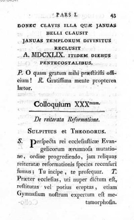Colloquium XXX mum. De reiterata Reformatione