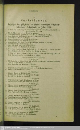 C. Landessynode : Verzeichnis der Mitglieder der fünften ordentlichen evangelisch-lutherischen Landessynode im Jahre 1891