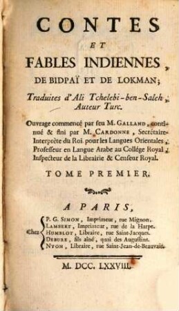 Contes Et Fables Indiennes De Bidpaï Et De Lokman, 1
