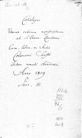 Catalogus veterum codicum manuscriptorum ad S. Emmeram, pars III - BSB Cbm Cat. 14(3