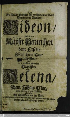 Der zu Israels Erlösung von der Midianiter Hand beruffene Gideon ...