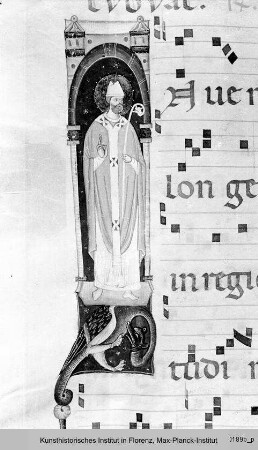 Antiphonar : Textseite mit historisierter Initiale I (?): Augustinus