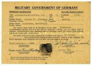 Zeitweilige Registrierkarte der amerikanischen Militäradministration
