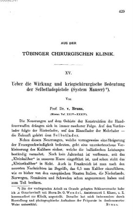 Ueber die Wirkung und kriegschirurgische Bedeutung der Selbstladepistole (System Mauser) : aus der Tübinger Chirurgischen Klinik