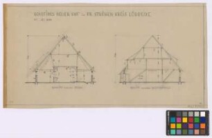 Pr[eußisch] Ströhen (Kreis Lübbecke): Rohlfings neuer Hof. Haupthaus (Stallteil-Querschnitt, Wohnteil-Querschnitt)