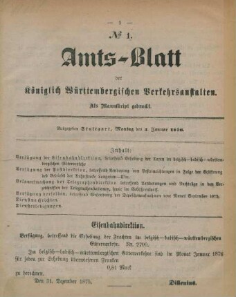 3. Januar-31. März = No. 1-36