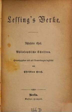 Lessing's Werke, 18. Philosophische Schriften