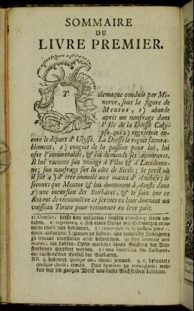 Sommaire du Livre premier.