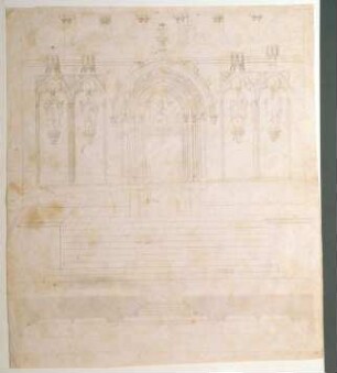 Lithographie: Altar oder 4 Stufenportal mit Tympanon